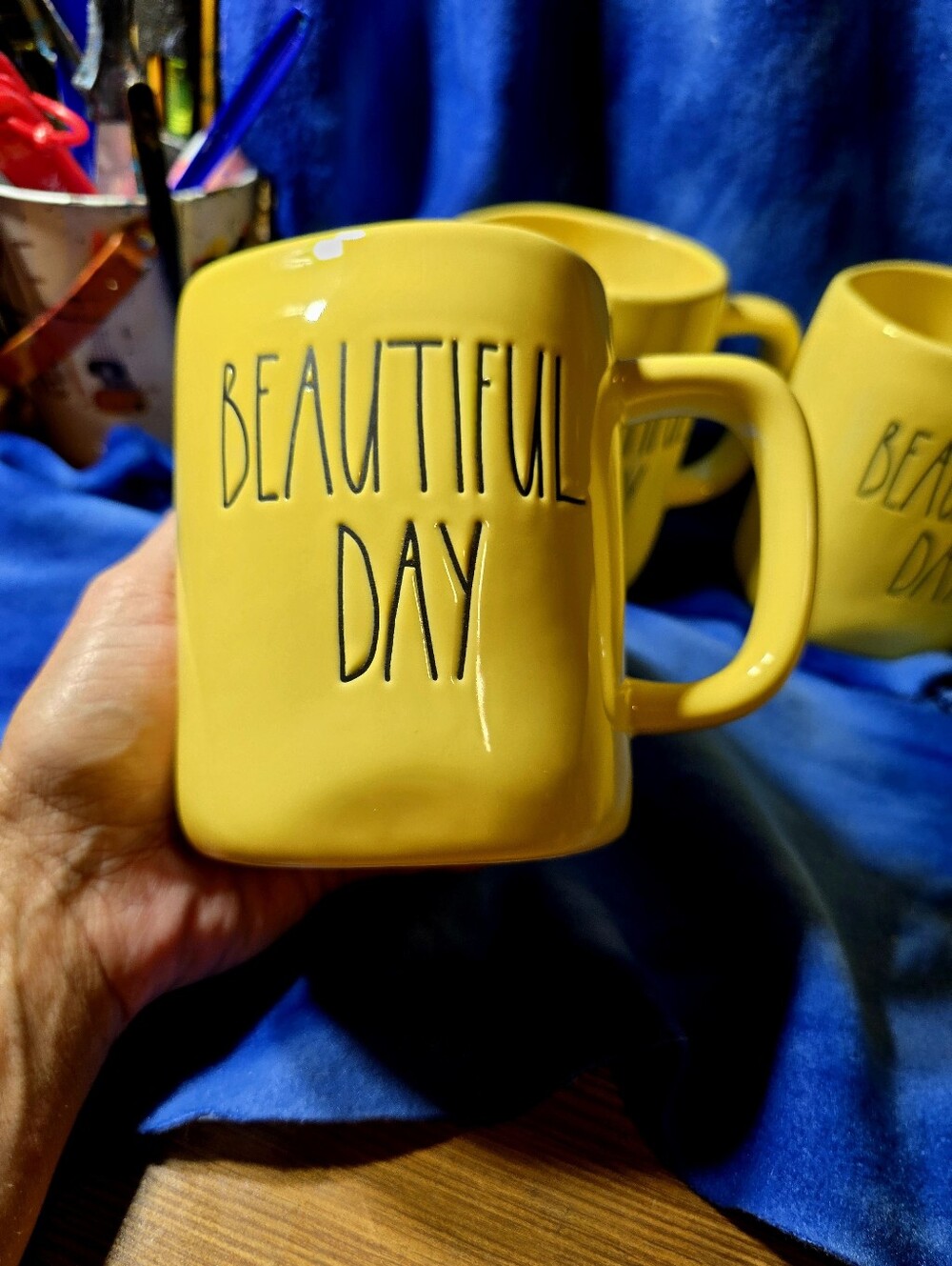 RAE DUNN "BEAUTIFUL DAY" COFFEE MUGS